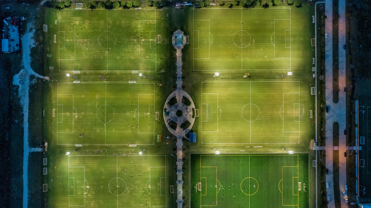 aerial photography of soccer field