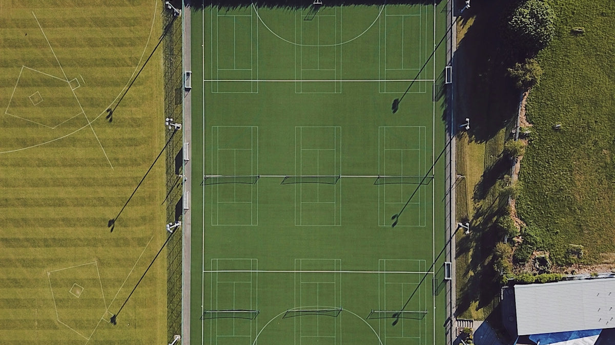 aerial view of soccer field during daytime