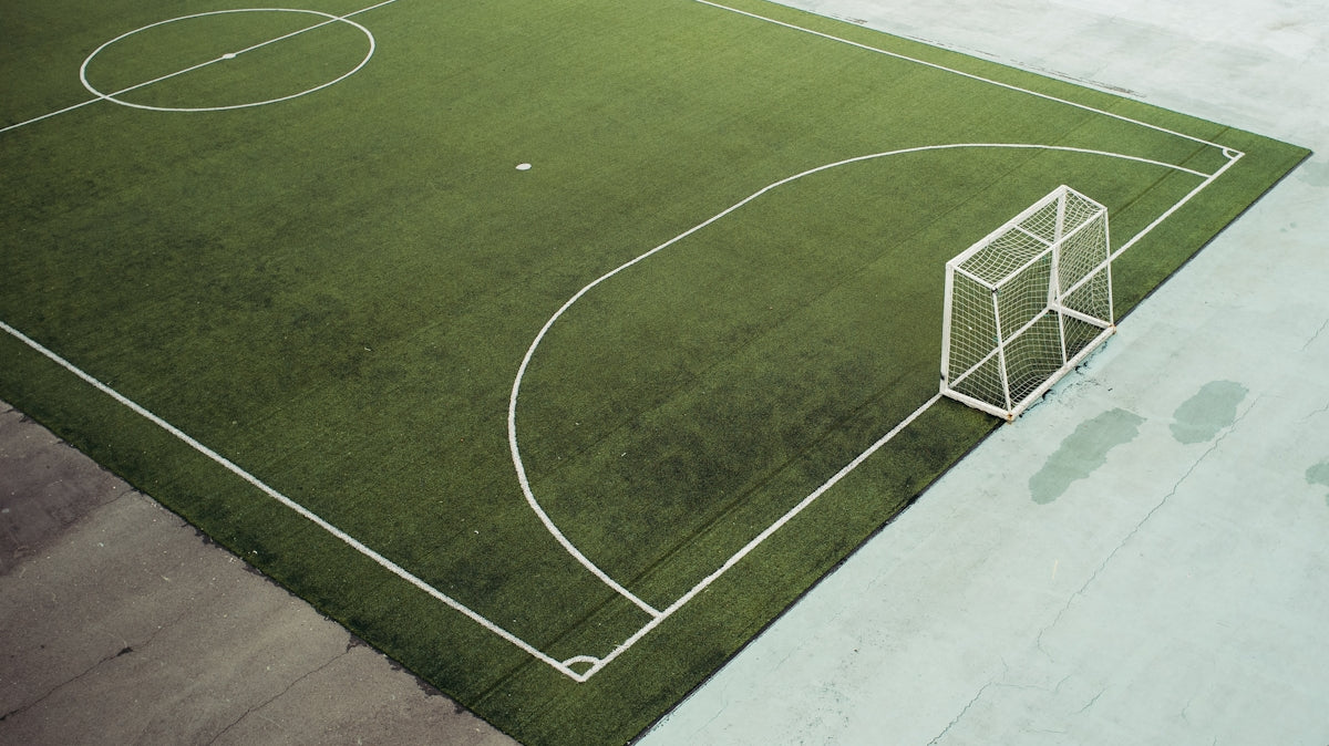 a soccer field with a soccer goal on it