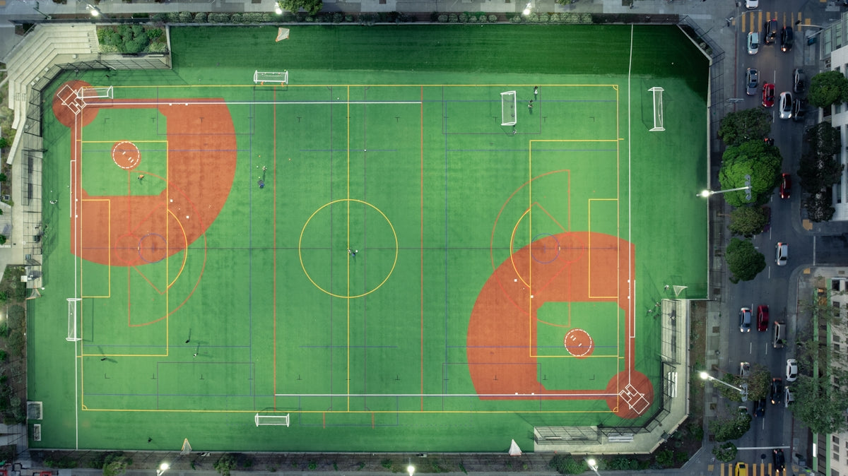 Aerial view of a multi-sport field.