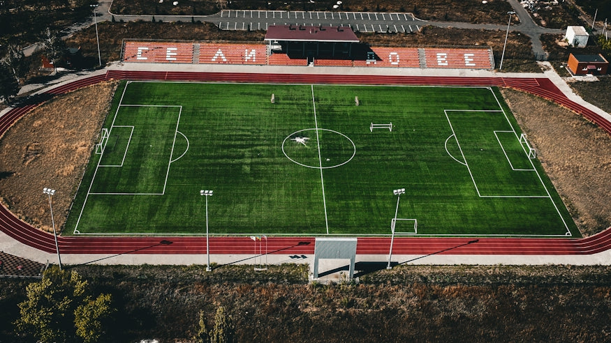 An aerial view of a football stadium.