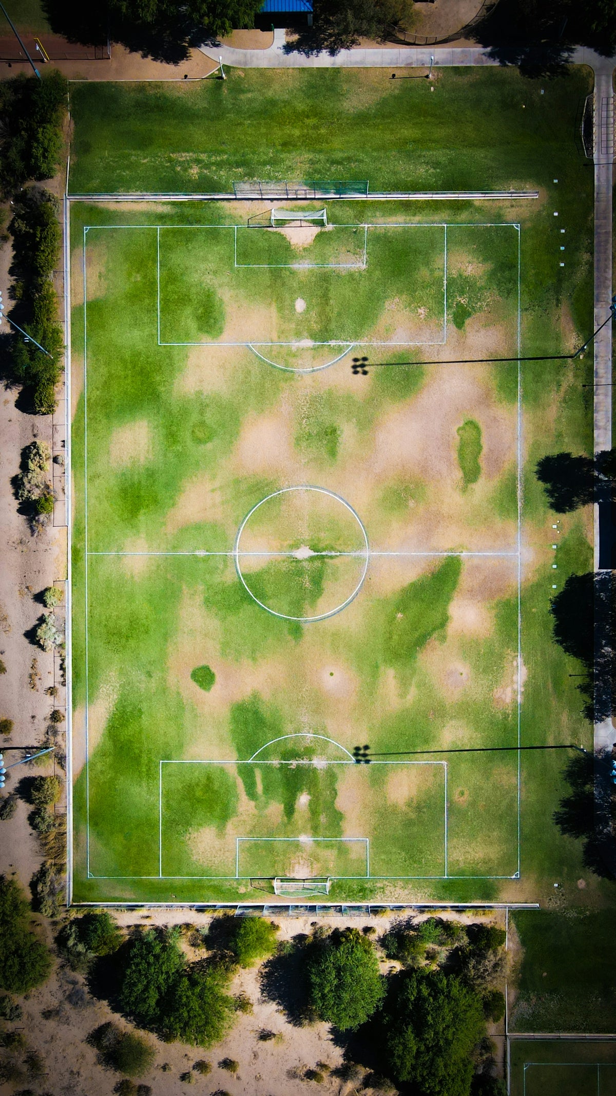 an aerial view of a soccer field