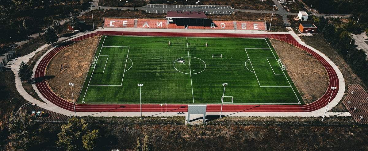 An aerial view of a football stadium.